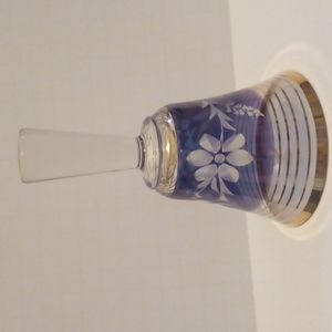 Blue and gold etched glass bell made in Yugoslavia EUC